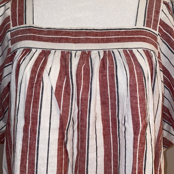 Loft Striped Linen Blend Short Sleeve Blouse - Picture 2 of 11